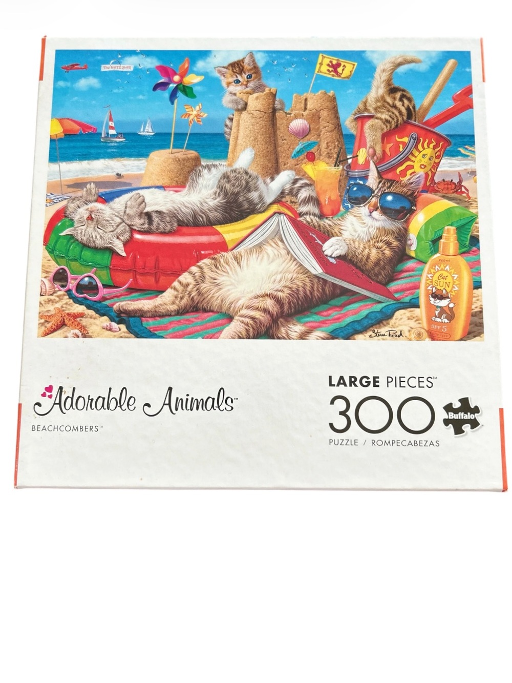 BUFFALO Beach Cats Combers 300 Large Puzzle - Blue, Green, Red, Yellow EUC
